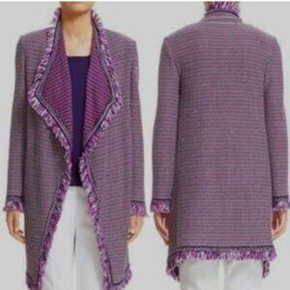 NWT St. John Knit Fiore Fringe Coat Coatigan Jacket Long Sleeve Size L Sweater - Picture 1 of 6